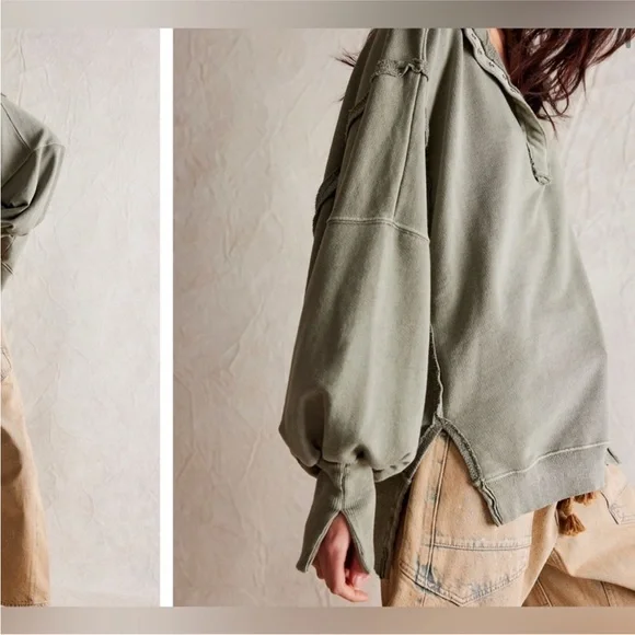 NWOT free people We The Free Camden Henley Sweatshirt - laurel oak green - XS - Picture 5 of 8